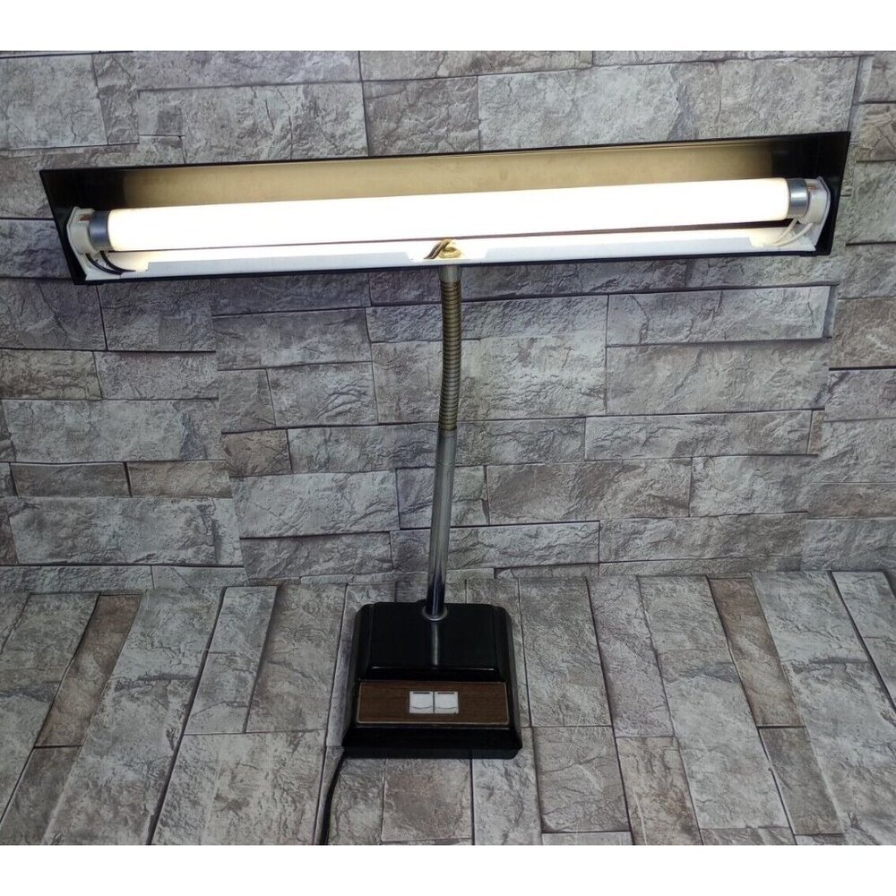 Vintage Underwriters Laboratories Gooseneck Lamp Wood Grain & Metal Retro Works